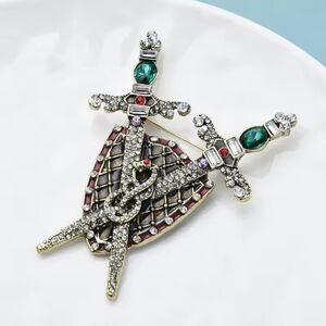 Green and Red Jeweled Sword Brooch